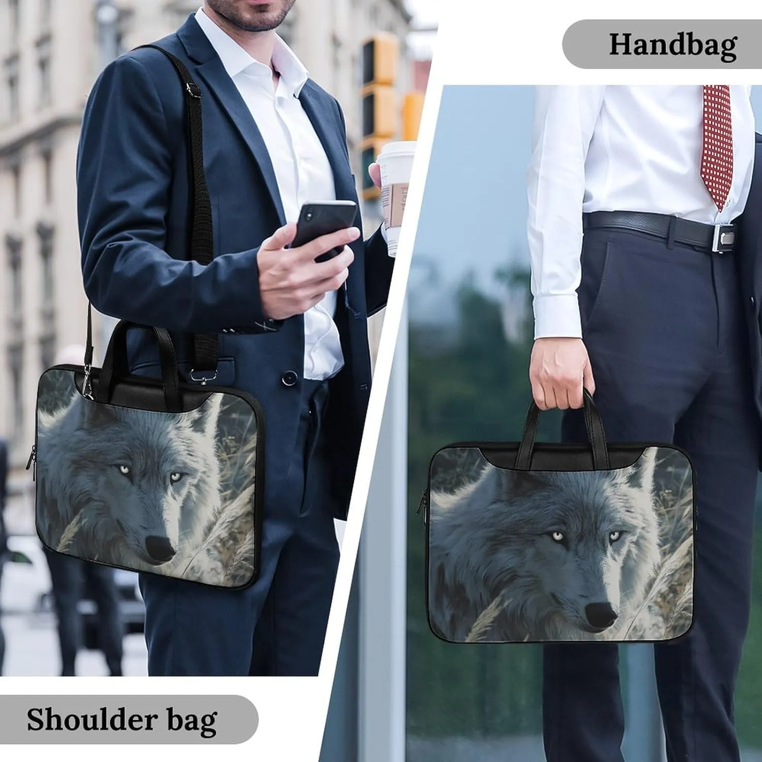 Arctic Wolf Leather Bag Laptop Case Slim Water Resistant Computer Bags with Handle Briefcase for Work