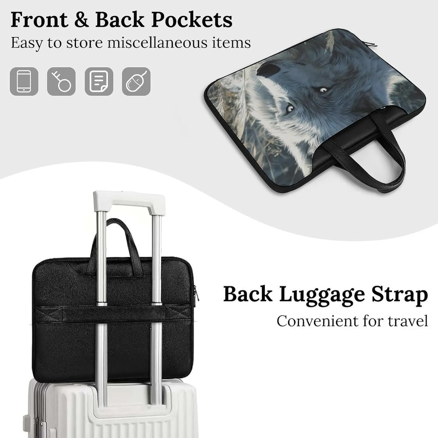 Arctic Wolf Leather Bag Laptop Case Slim Water Resistant Computer Bags with Handle Briefcase for Work