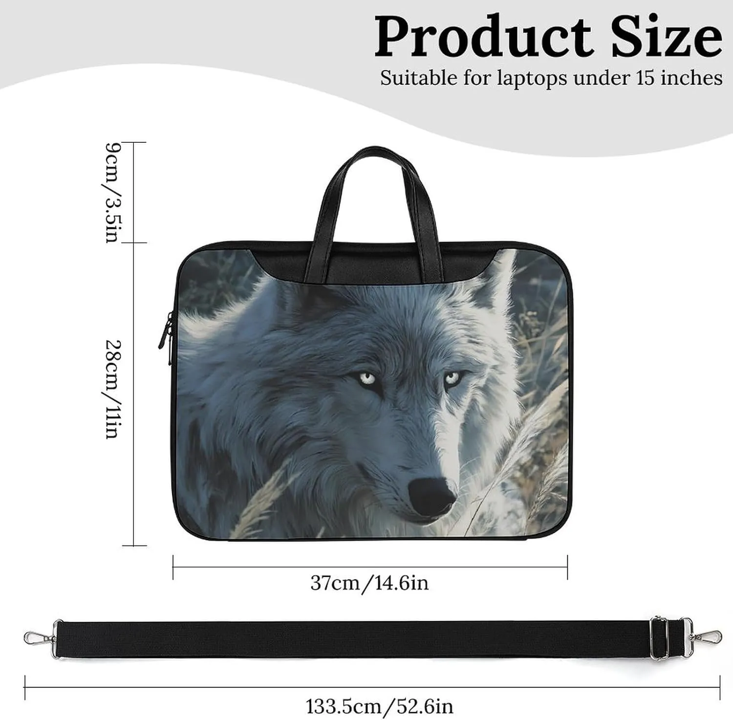 Arctic Wolf Leather Bag Laptop Case Slim Water Resistant Computer Bags with Handle Briefcase for Work