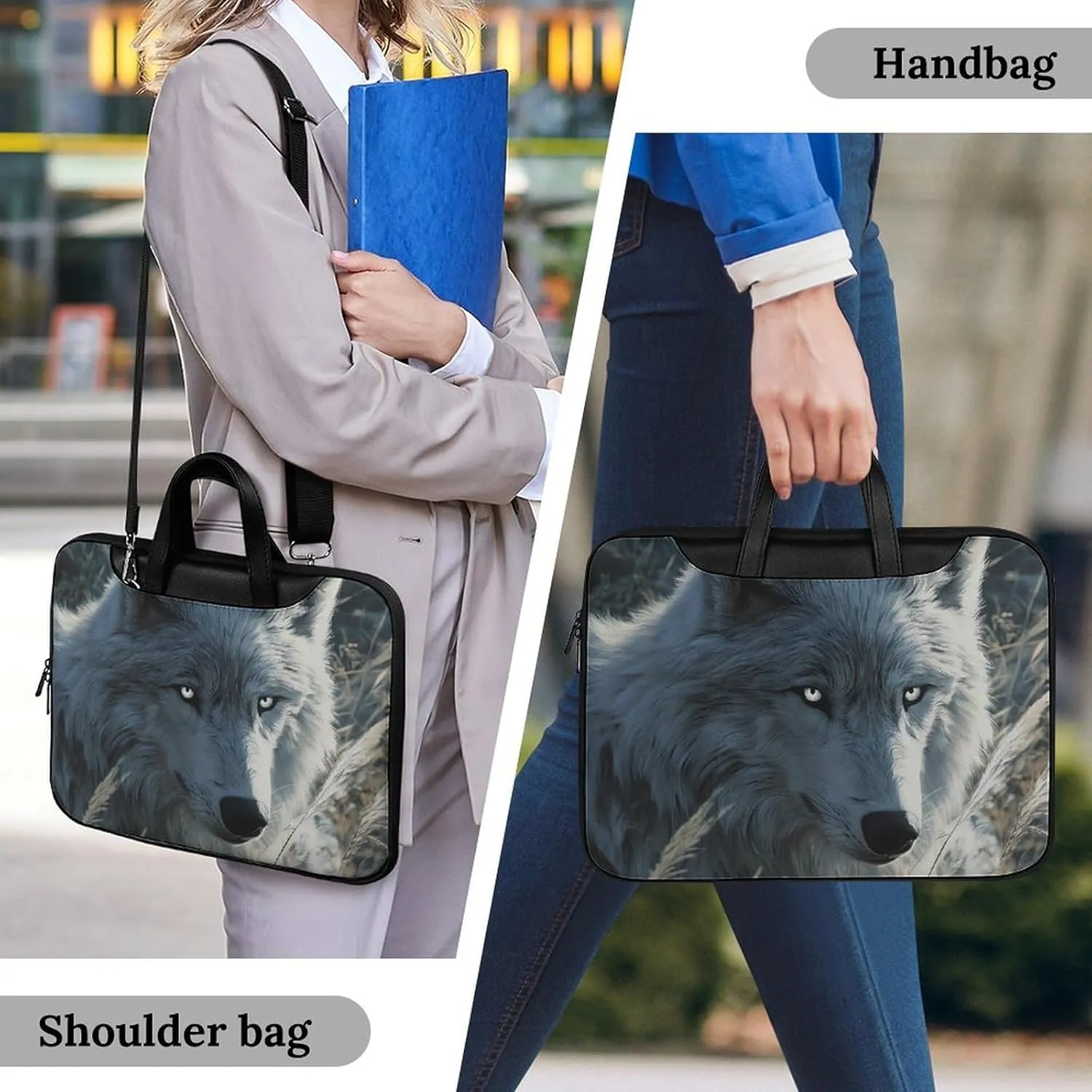 Arctic Wolf Leather Bag Laptop Case Slim Water Resistant Computer Bags with Handle Briefcase for Work