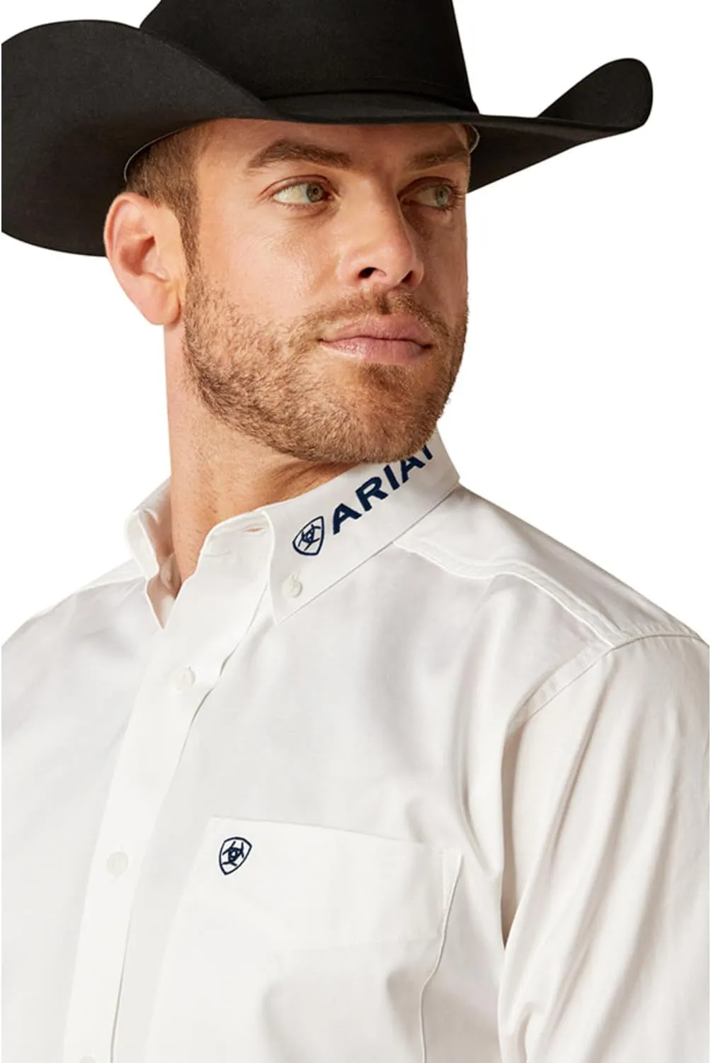 ARIAT White Team Logo Twill Classic Fit Men's Longsleeve Shirt 10046825