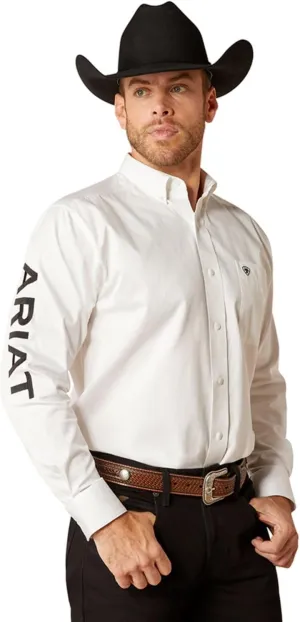 ARIAT White Team Logo Twill Classic Fit Men's Longsleeve Shirt 10046825