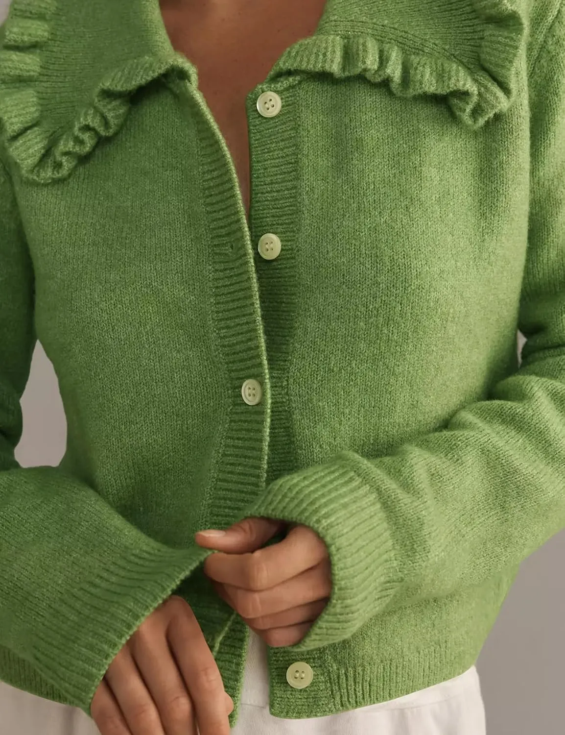 Arssm Womens Ruffle Collar Cardigan Cropped Button Down Open Front Sweaters Knitted Long Sleeve Fall 2025 Elegant Outwear