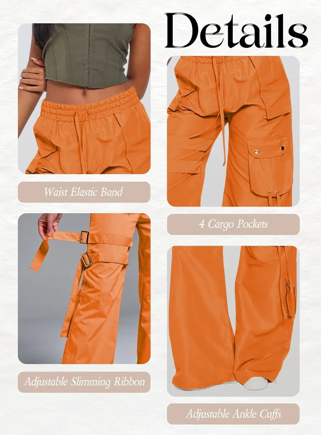ARTFREE Cargo Pants Women Trendy High Waisted Parachute Pants Straight Y2K Drawstring Casual Pants with Pockets