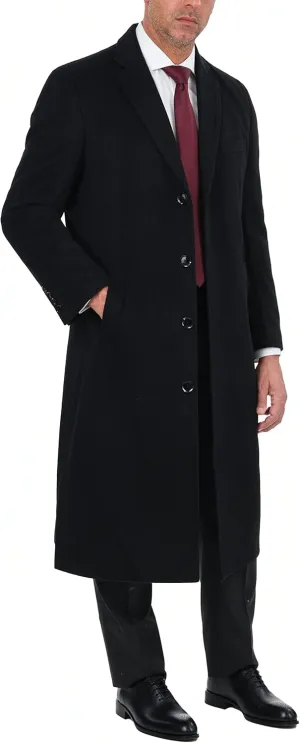 ARTHUR BLACK Mens Single Breasted Wool Cashmere Full Length Overcoat Long Coat - Black 40R