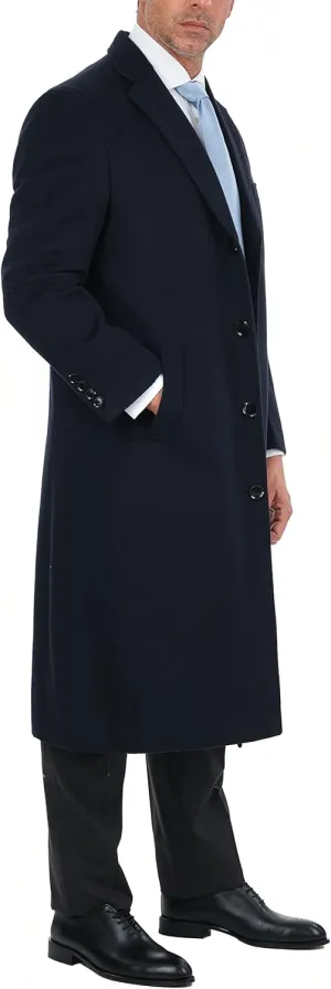 Arthur Black Mens Single Breasted Wool Cashmere Full Length Overcoat Long Coat - Blue 50L