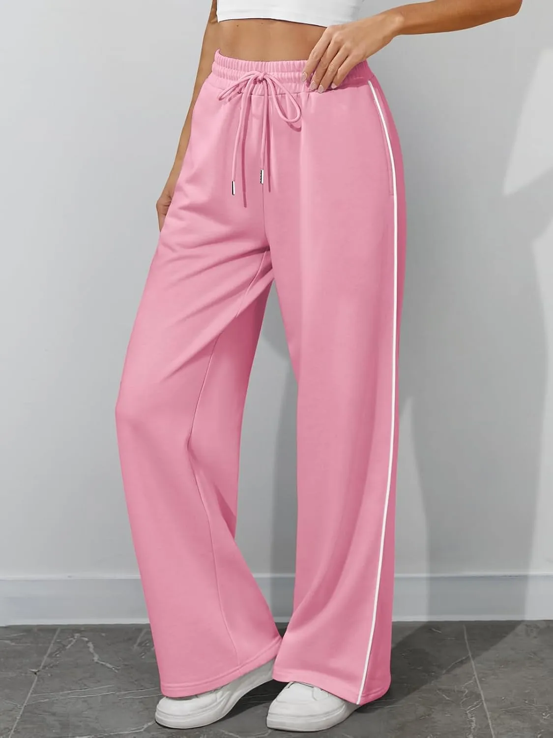 ATHMILE Womens Wide Leg Sweatpants Baggy Sweat Pants with Pockets High Waisted Track Drawstring Fashion Joggers