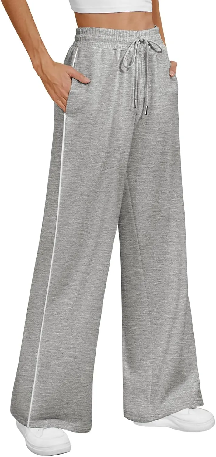 ATHMILE Womens Wide Leg Sweatpants Baggy Sweat Pants with Pockets High Waisted Track Drawstring Fashion Joggers