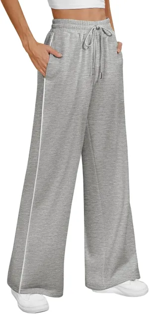 ATHMILE Womens Wide Leg Sweatpants Baggy Sweat Pants with Pockets High Waisted Track Drawstring Fashion Joggers