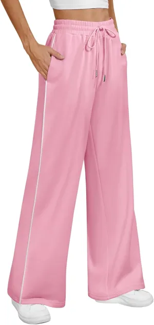 ATHMILE Womens Wide Leg Sweatpants Baggy Sweat Pants with Pockets High Waisted Track Drawstring Fashion Joggers