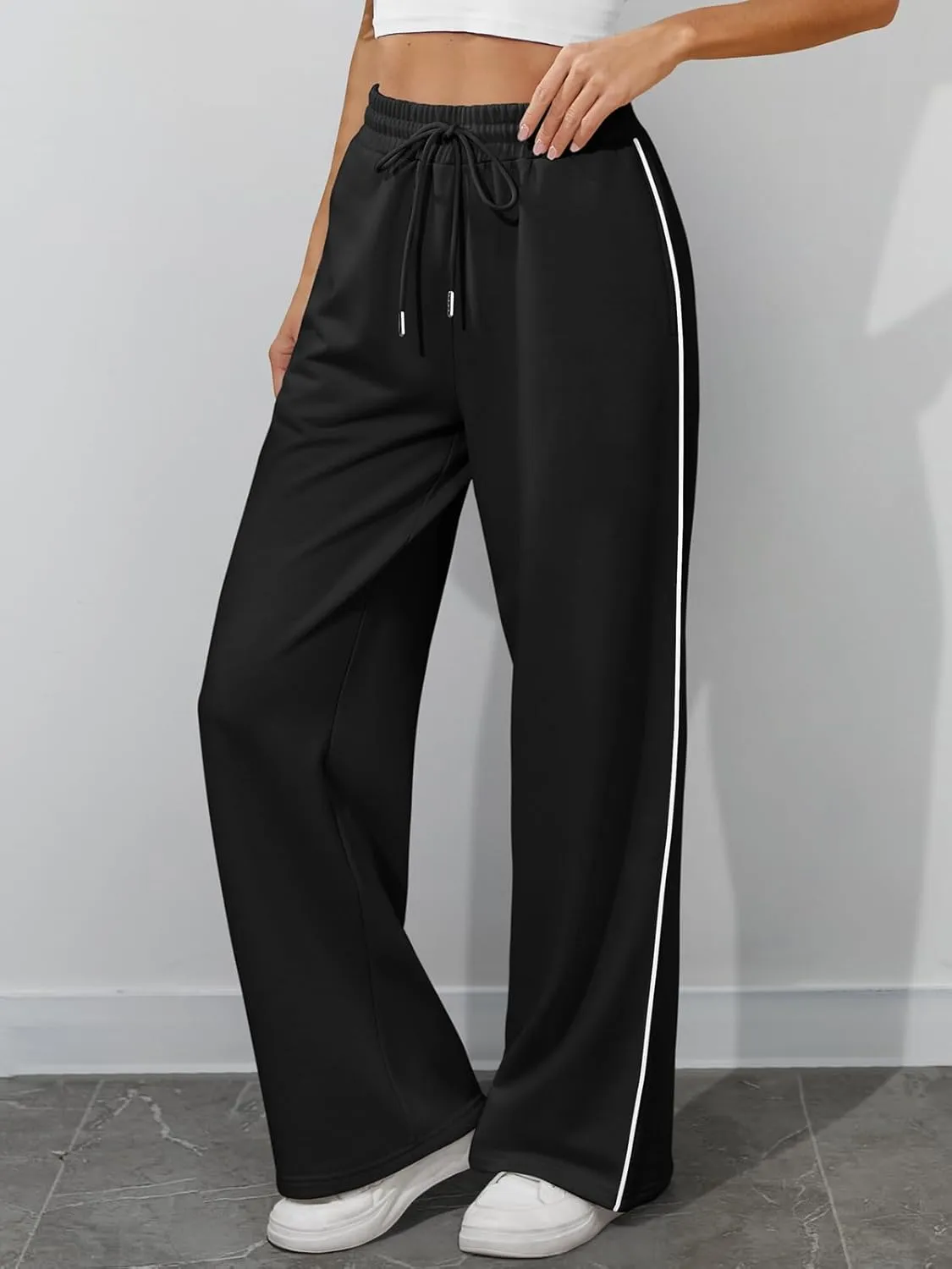 ATHMILE Womens Wide Leg Sweatpants Baggy Sweat Pants with Pockets High Waisted Track Drawstring Fashion Joggers