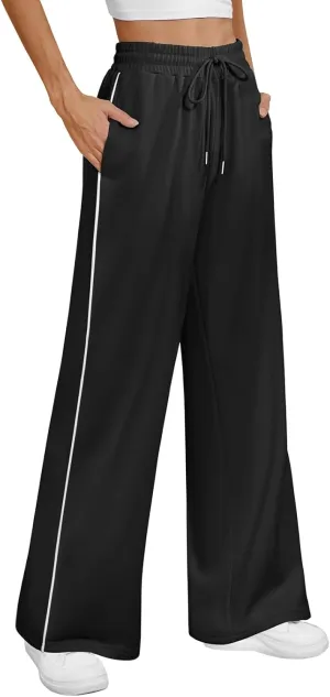 ATHMILE Womens Wide Leg Sweatpants Baggy Sweat Pants with Pockets High Waisted Track Drawstring Fashion Joggers