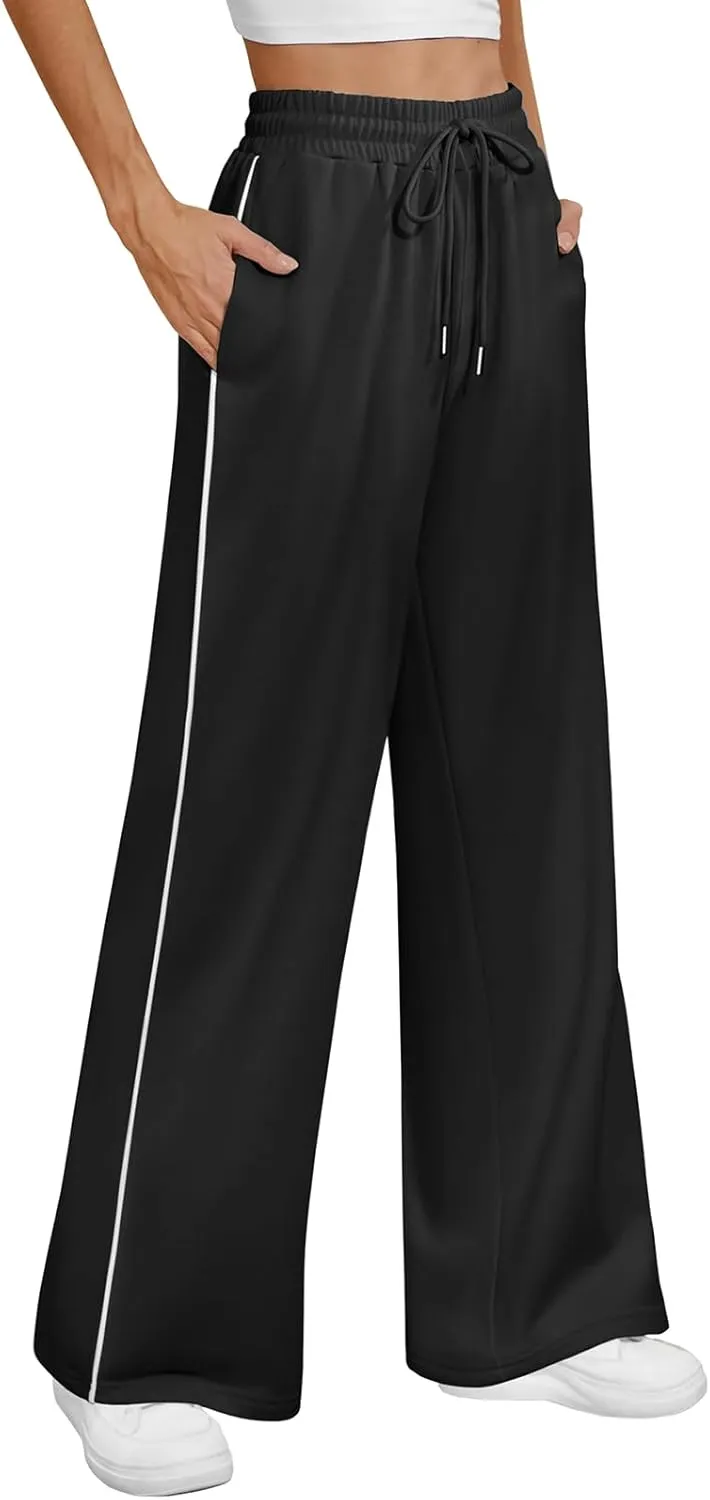 ATHMILE Womens Wide Leg Sweatpants Baggy Sweat Pants with Pockets High Waisted Track Drawstring Fashion Joggers