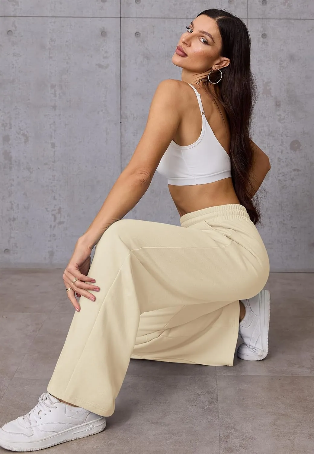 ATHMILE Womens Wide Leg Sweatpants High Waisted Baggy Pants Fashion Teen Girl Drawstring Athletic Joggers