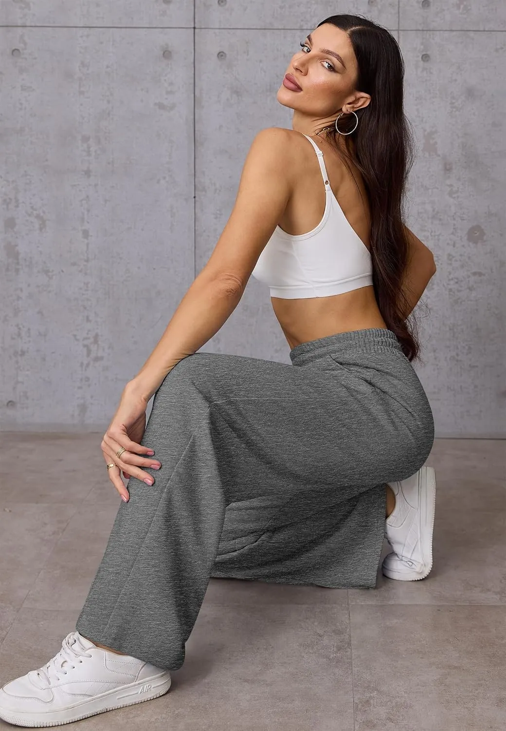ATHMILE Womens Wide Leg Sweatpants High Waisted Baggy Pants Fashion Teen Girl Drawstring Athletic Joggers