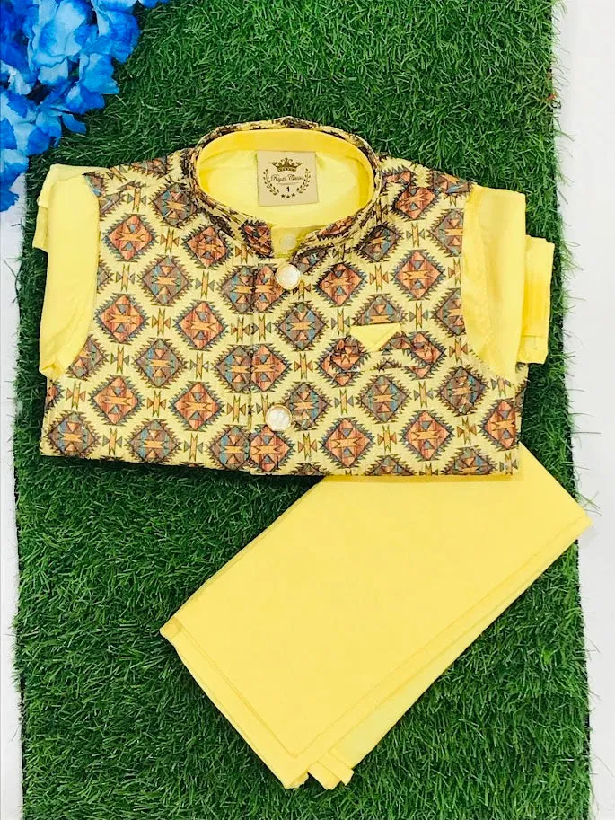 Attractive Brown Color Full Sleeves Solid Kurta & Salwar With Unique Design Jacket