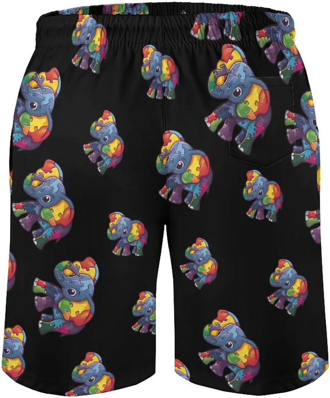 Autism Awareness Puzzle Elephant Men's Swim Trunks Quick Dry Board Shorts Breathable Summer Beach Shorts Bathing Suits