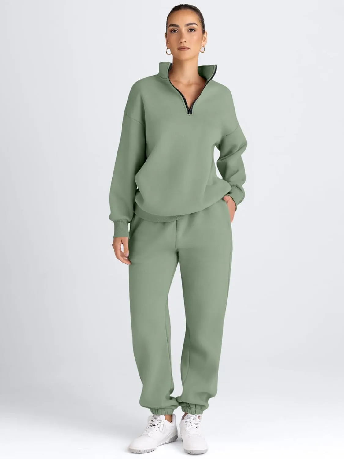 AUTOMET Women's Sweatsuits 2 Piece Outfits Long Sleeve Half Zip Pullover and Baggy Sweatpants with Pockets
