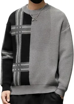 Autumn Plaid Sweater Men Soft Warm Jumper Korean Casual Mens Loose Knitwear Winter Sweaters