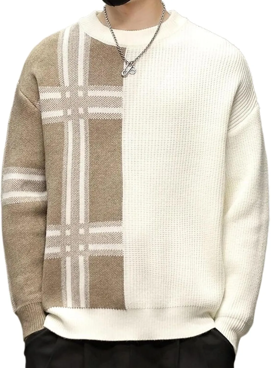Autumn Plaid Sweater Men Soft Warm Jumper Korean Casual Mens Loose Knitwear Winter Sweaters