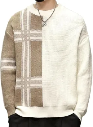 Autumn Plaid Sweater Men Soft Warm Jumper Korean Casual Mens Loose Knitwear Winter Sweaters