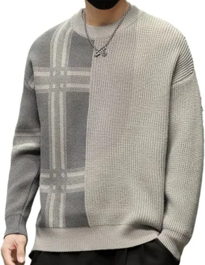 Autumn Plaid Sweater Men Soft Warm Jumper Korean Casual Mens Loose Knitwear Winter Sweaters