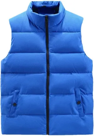 Autumn Winter Black Vest Men Stand Collar Cotton Padded Sleeveless Jacket Solid Color Warm Waistcoat