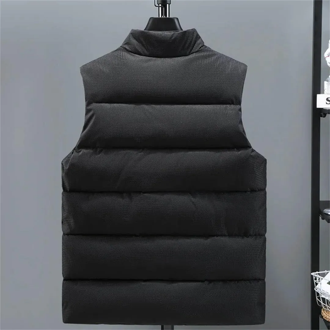 Autumn Winter Black Vest Men Stand Collar Cotton Padded Sleeveless Jacket Solid Color Warm Waistcoat
