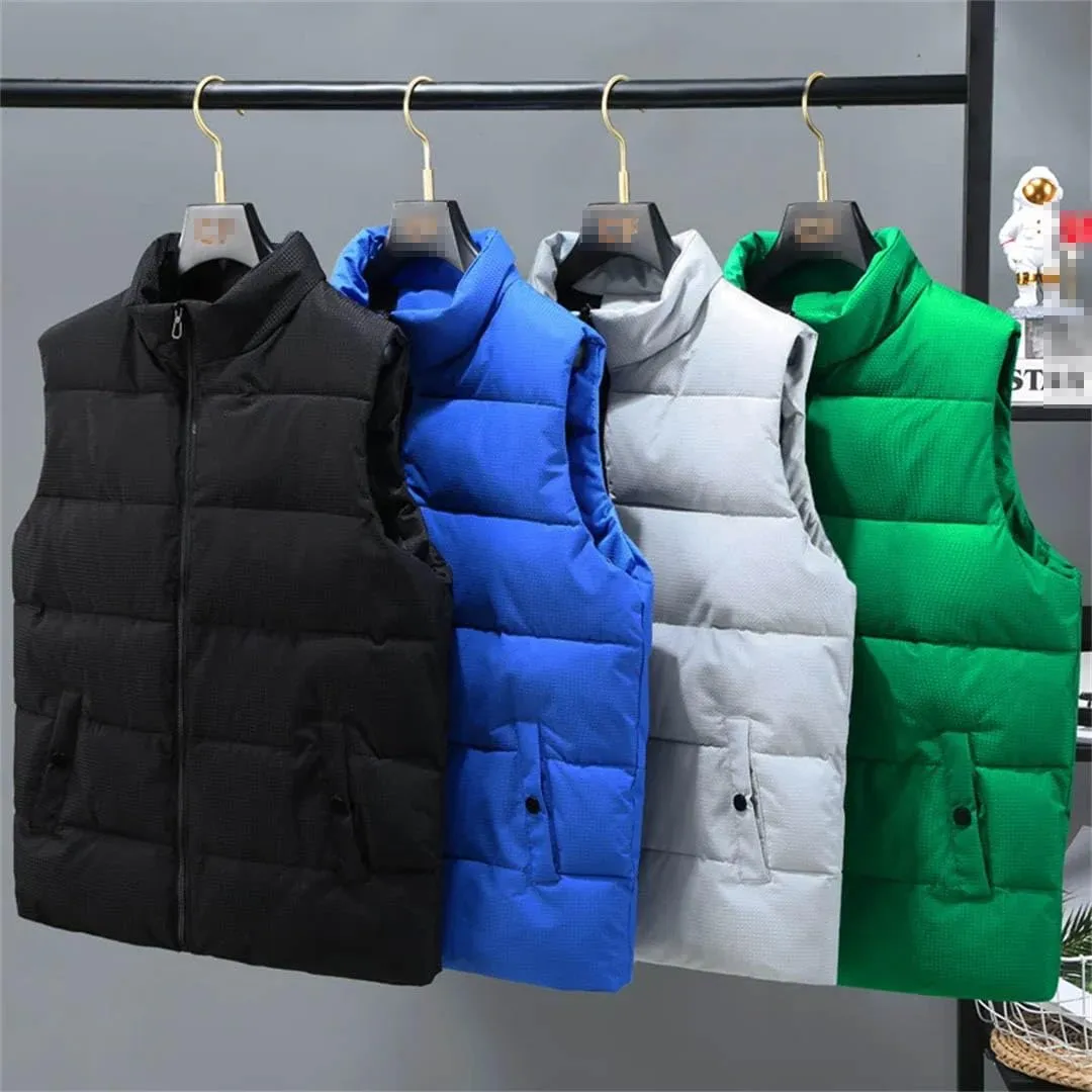 Autumn Winter Black Vest Men Stand Collar Cotton Padded Sleeveless Jacket Solid Color Warm Waistcoat