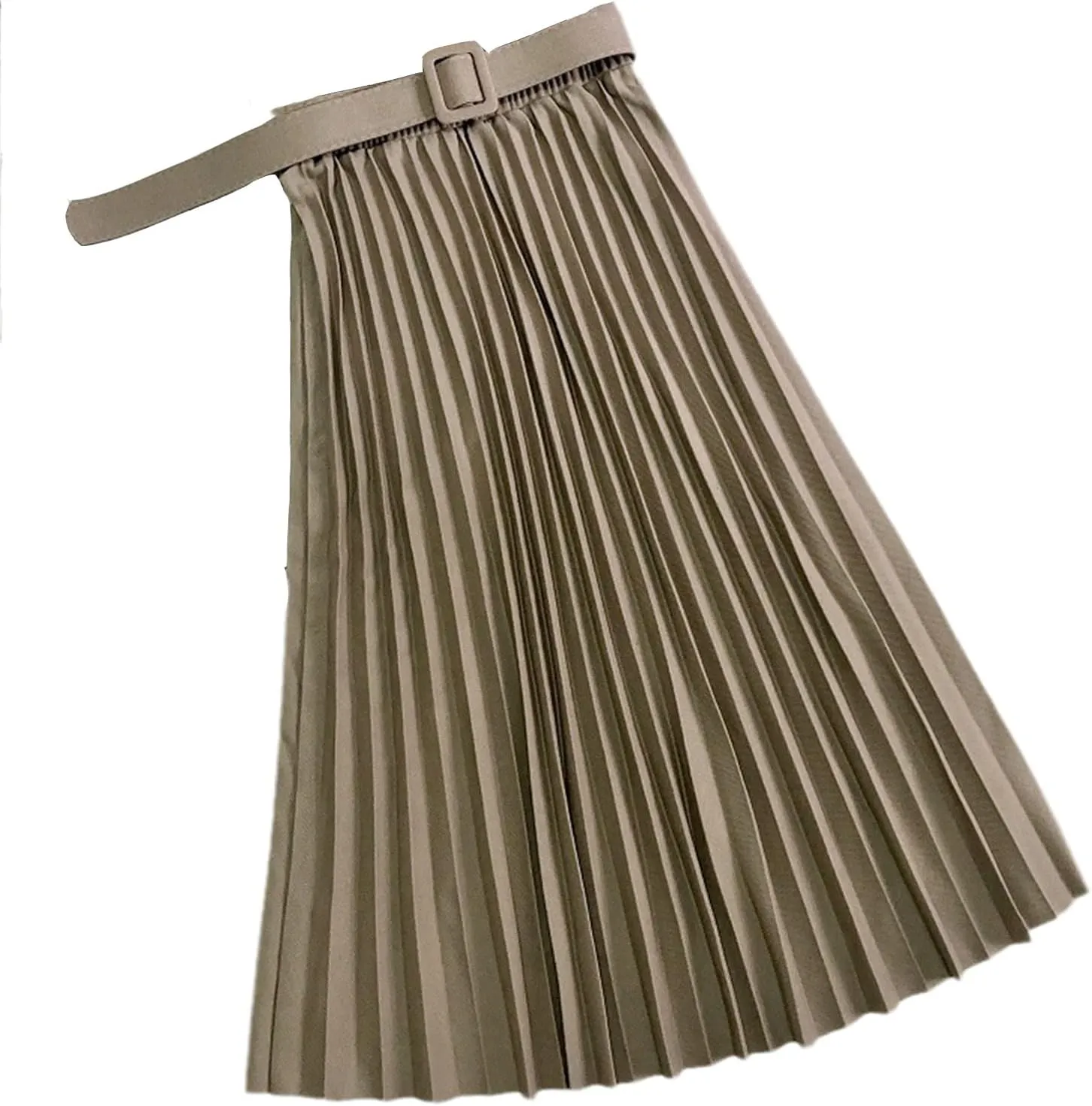 Autumn Winter Women Pleated Skirt Casual Solid All-Match A Line High Waist Midi Long Skirt Female with Belt