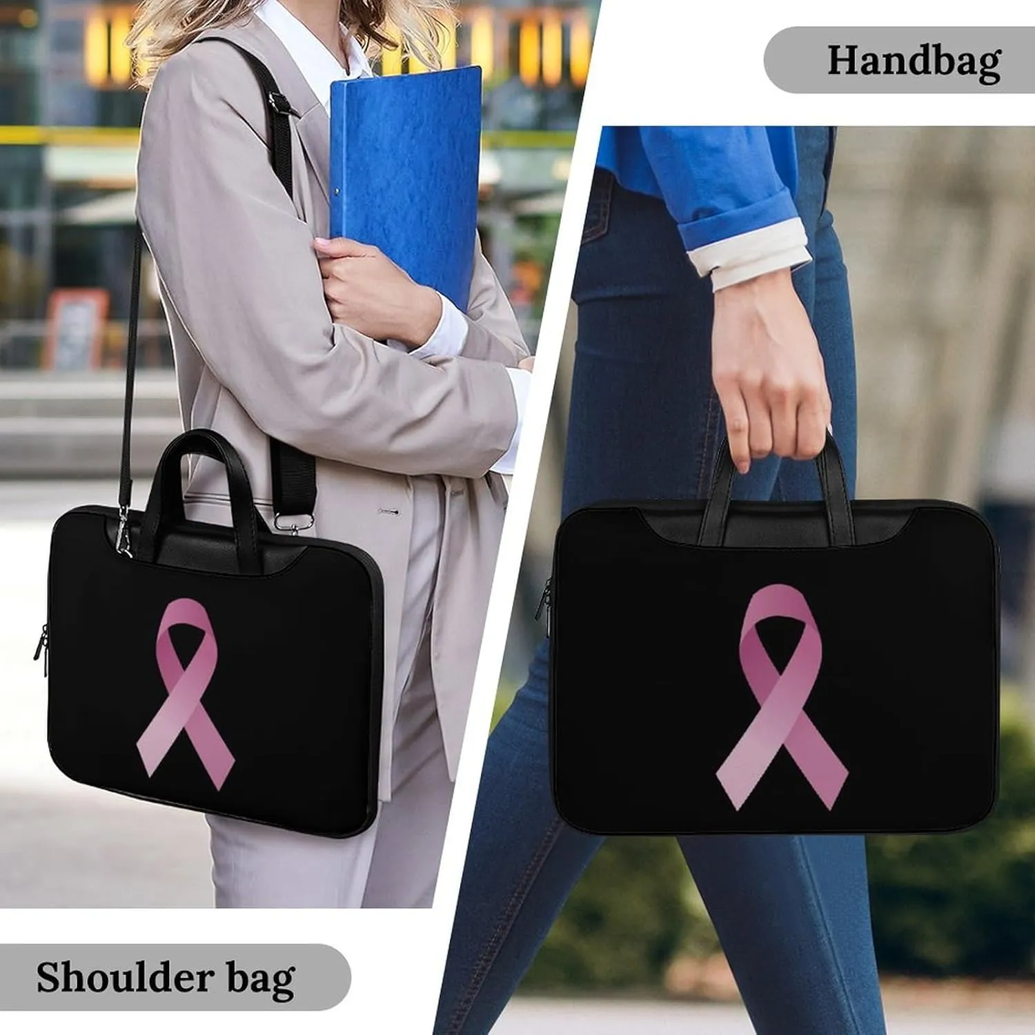 Awareness Ribbon Leather Bag Laptop Case Slim Water Resistant Computer Bags with Handle Briefcase for Work