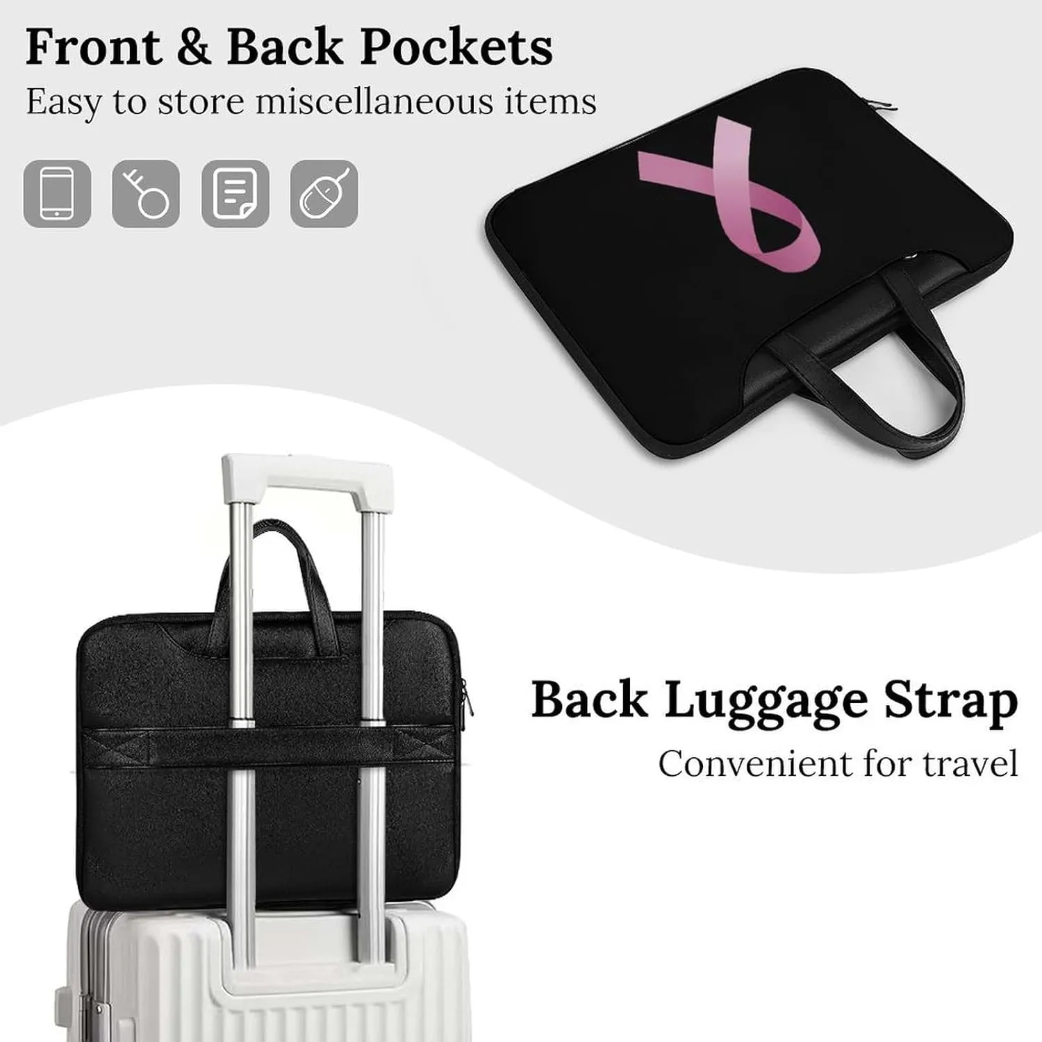 Awareness Ribbon Leather Bag Laptop Case Slim Water Resistant Computer Bags with Handle Briefcase for Work