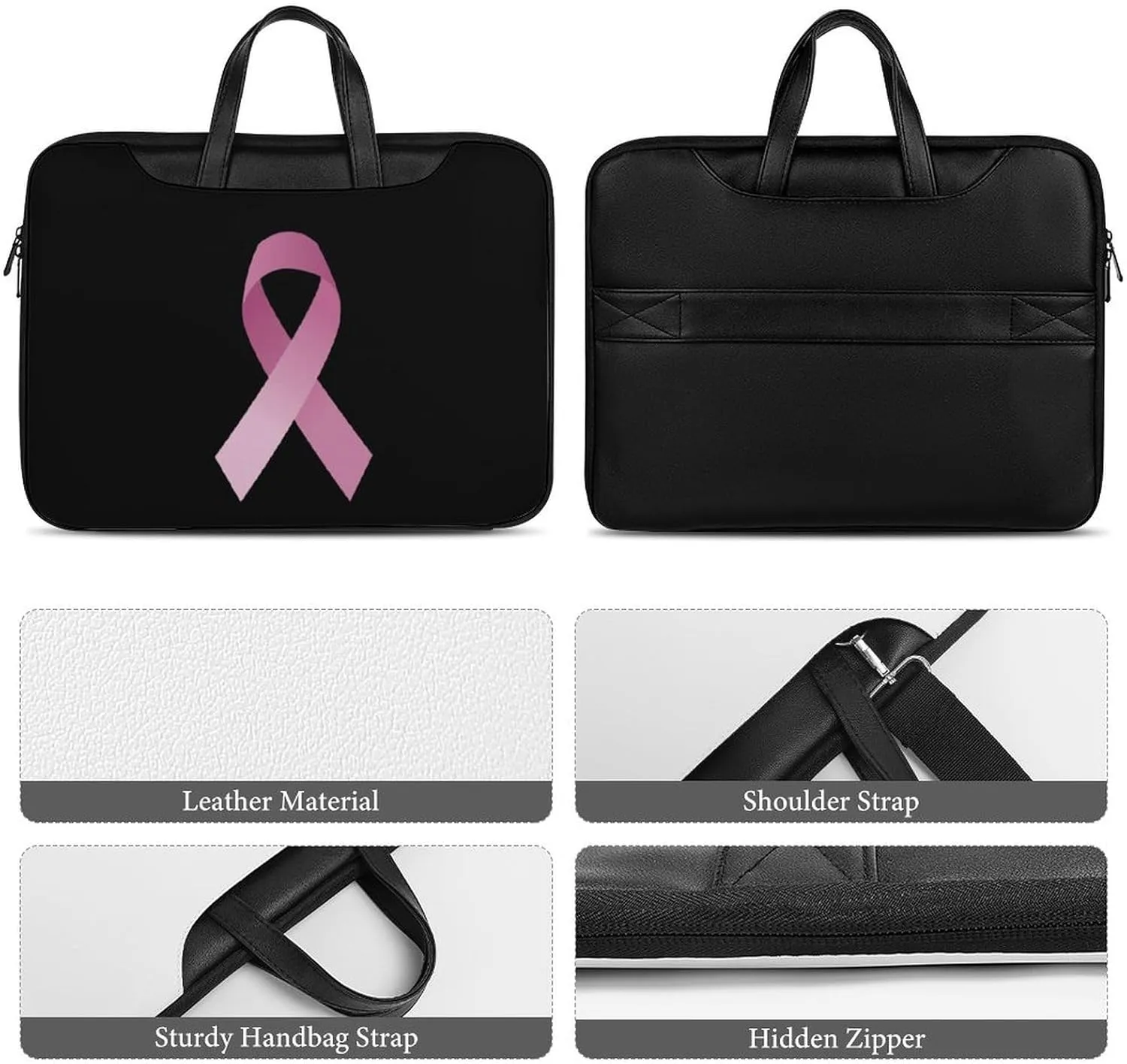 Awareness Ribbon Leather Bag Laptop Case Slim Water Resistant Computer Bags with Handle Briefcase for Work