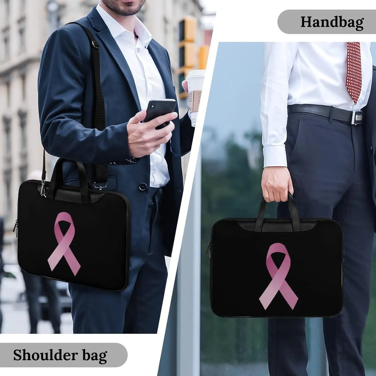 Awareness Ribbon Leather Bag Laptop Case Slim Water Resistant Computer Bags with Handle Briefcase for Work