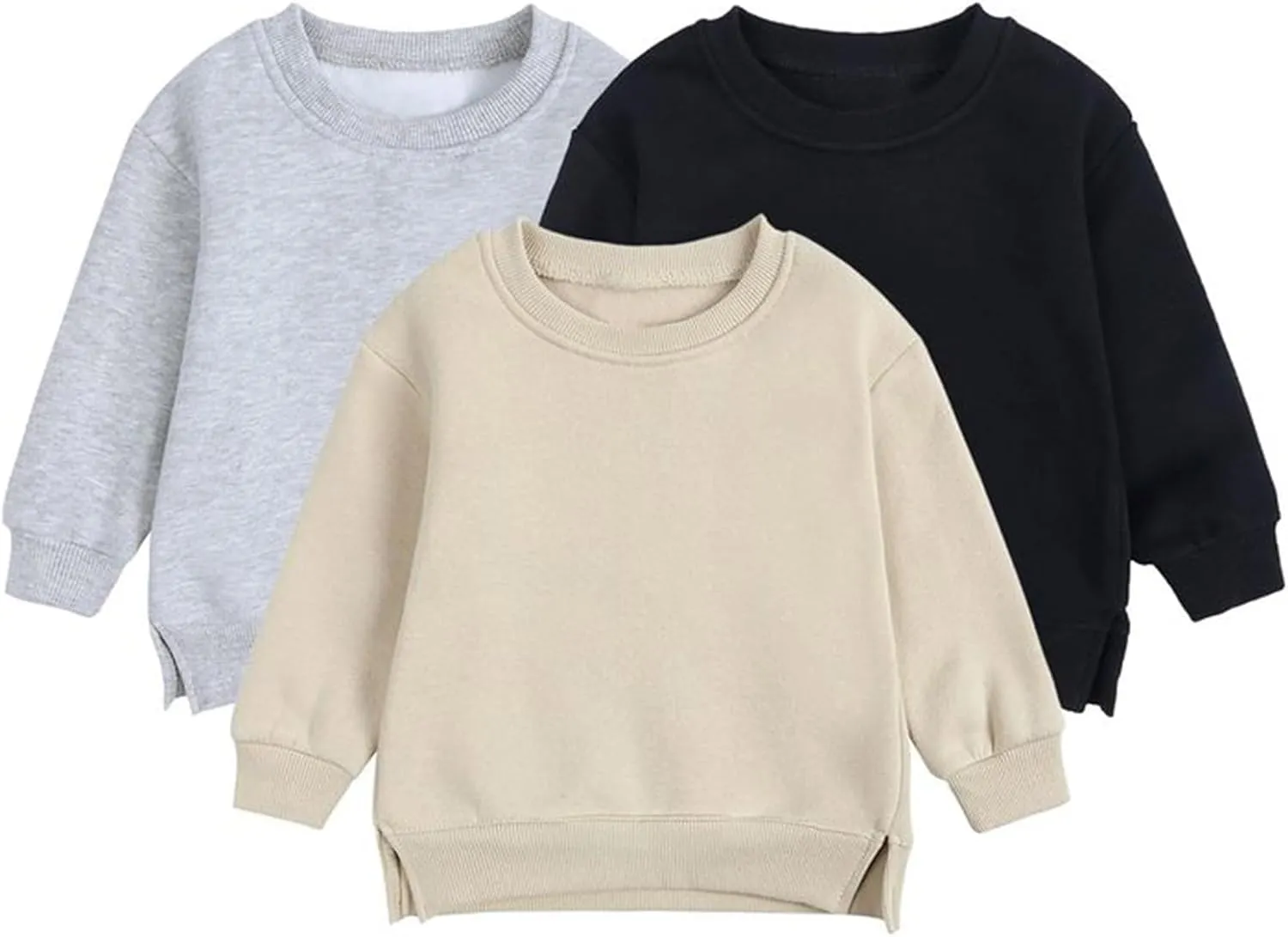 Baby Boys Girls Fleece Sweatshirt Crewneck Solid Cotton Pullover Newborn Infant Warm Basic Sweatshirt Fall Winter Top