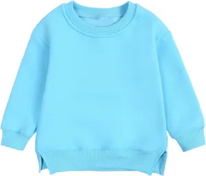 Baby Boys Girls Fleece Sweatshirt Crewneck Solid Cotton Pullover Newborn Infant Warm Basic Sweatshirt Fall Winter Top