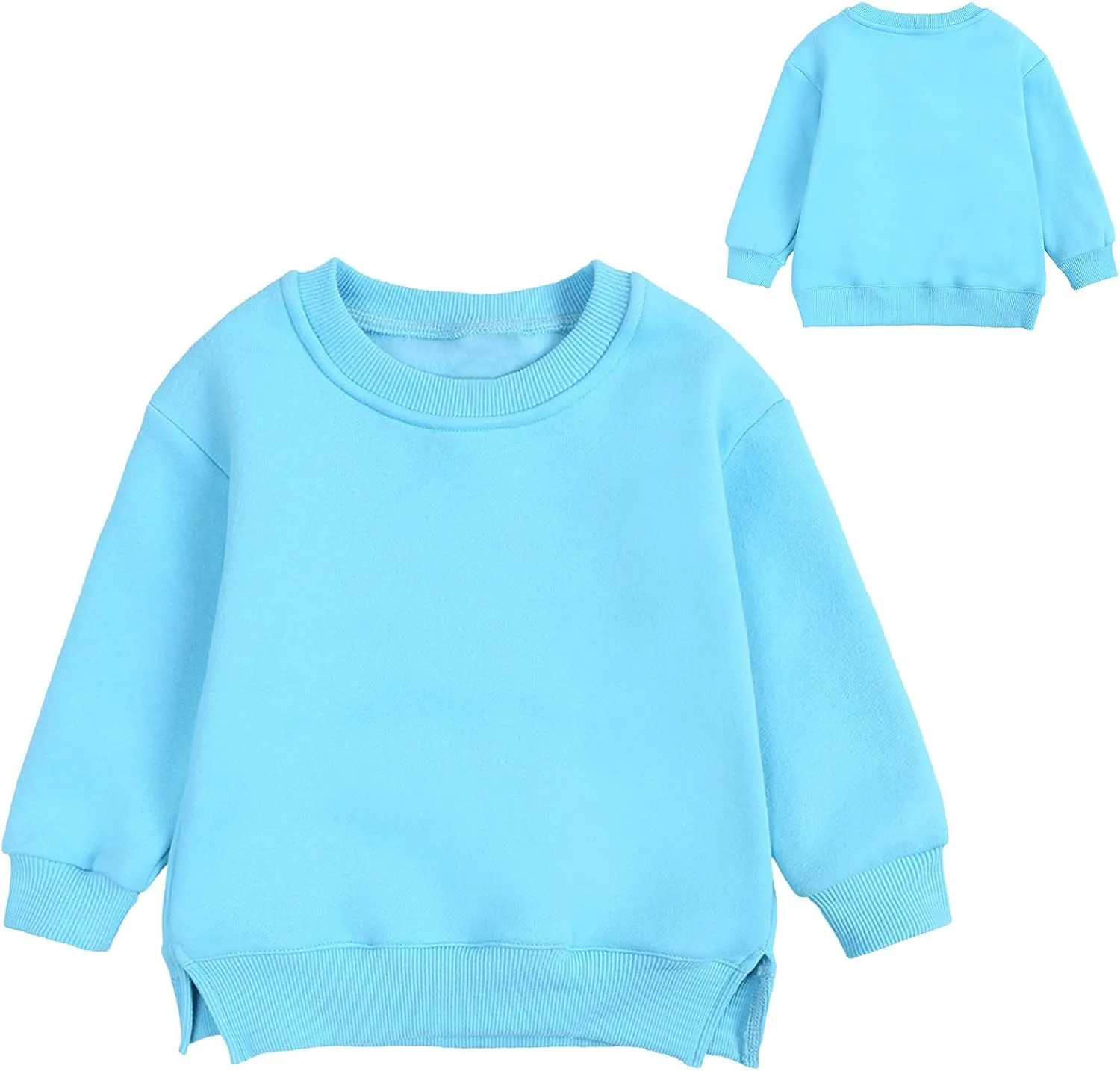 Baby Boys Girls Fleece Sweatshirt Crewneck Solid Cotton Pullover Newborn Infant Warm Basic Sweatshirt Fall Winter Top