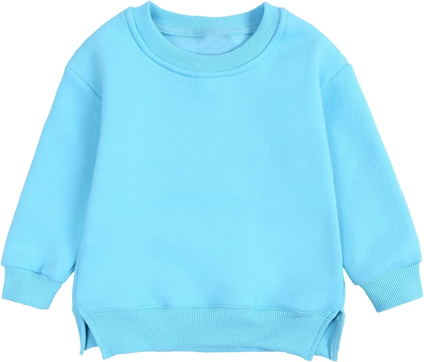 Baby Boys Girls Fleece Sweatshirt Crewneck Solid Cotton Pullover Newborn Infant Warm Basic Sweatshirt Fall Winter Top