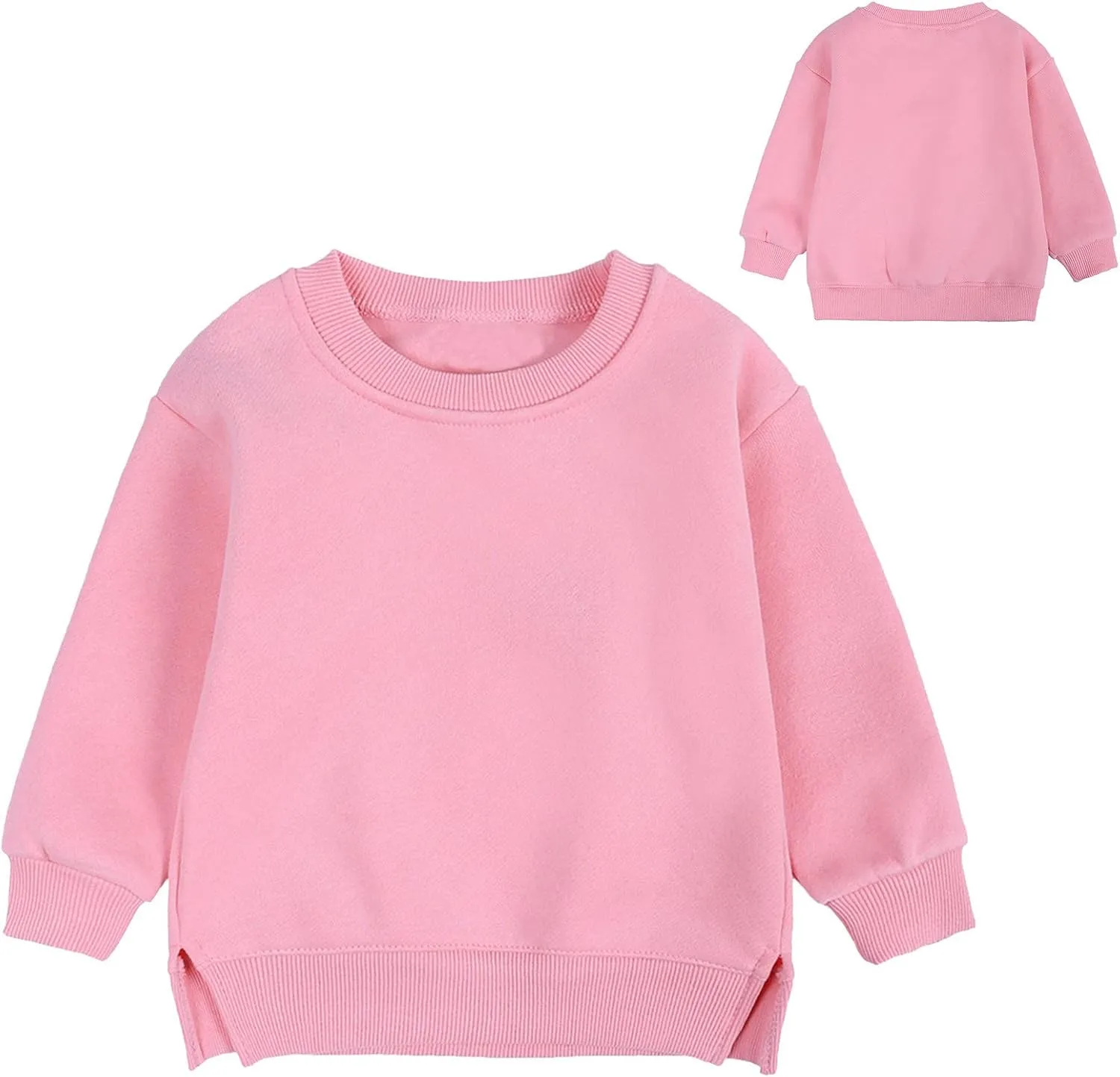 Baby Boys Girls Fleece Sweatshirt Crewneck Solid Cotton Pullover Newborn Infant Warm Basic Sweatshirt Fall Winter Top