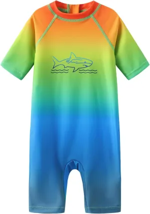 Baby Boys One Piece Rash Guard Swimsuits for Toddler Boys Short Sleeve Sunsuits Sun Protective Bathing Suits Beach Swimwear