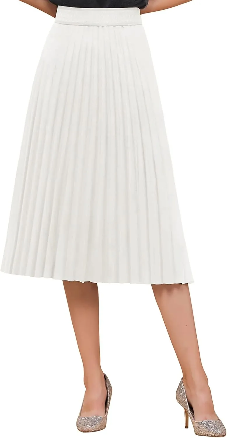 BABYONLINE D.R.E.S.S. Women's Elastic Pleated Casual Chiffon Skirt High Waist A-line Swing Midi Skirt