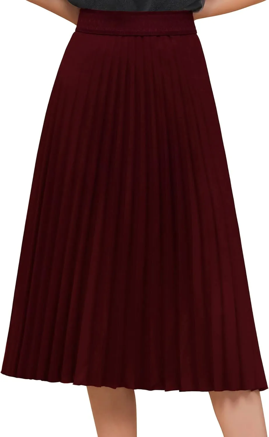 BABYONLINE D.R.E.S.S. Women's Elastic Pleated Casual Chiffon Skirt High Waist A-line Swing Midi Skirt