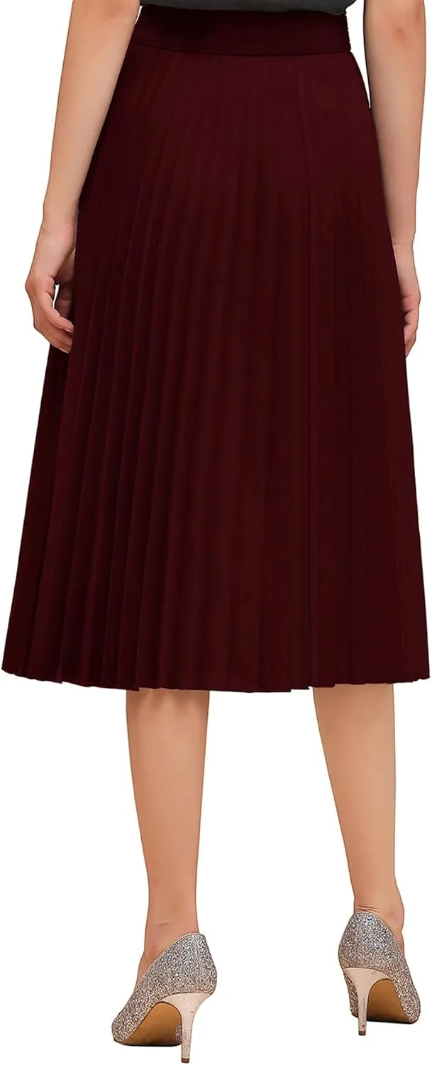 BABYONLINE D.R.E.S.S. Women's Elastic Pleated Casual Chiffon Skirt High Waist A-line Swing Midi Skirt