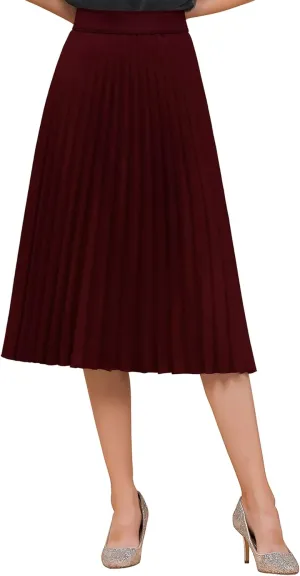 BABYONLINE D.R.E.S.S. Women's Elastic Pleated Casual Chiffon Skirt High Waist A-line Swing Midi Skirt