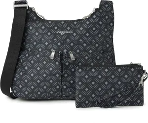 Baggallini Cross Over Crossbody Women 11x8.5 Medium Travel Bag Lightweight Water-Resistant Nylon Organized Handbag Purse