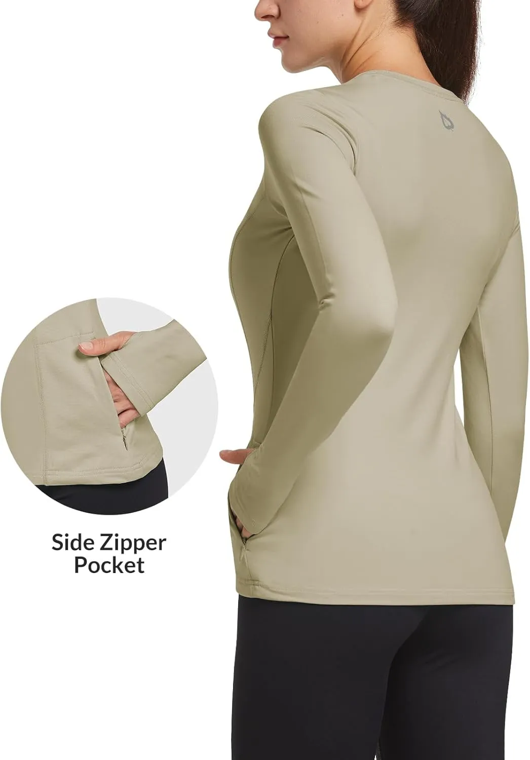 baleaf Thermal Shirts for Women Long Sleeve Fleece Tops Running Workout Cold Weather Gear Compression Zipper Pocket