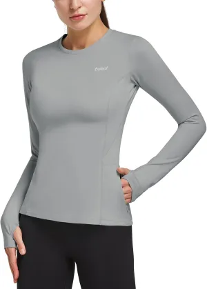 baleaf Thermal Shirts for Women Long Sleeve Fleece Tops Running Workout Cold Weather Gear Compression Zipper Pocket