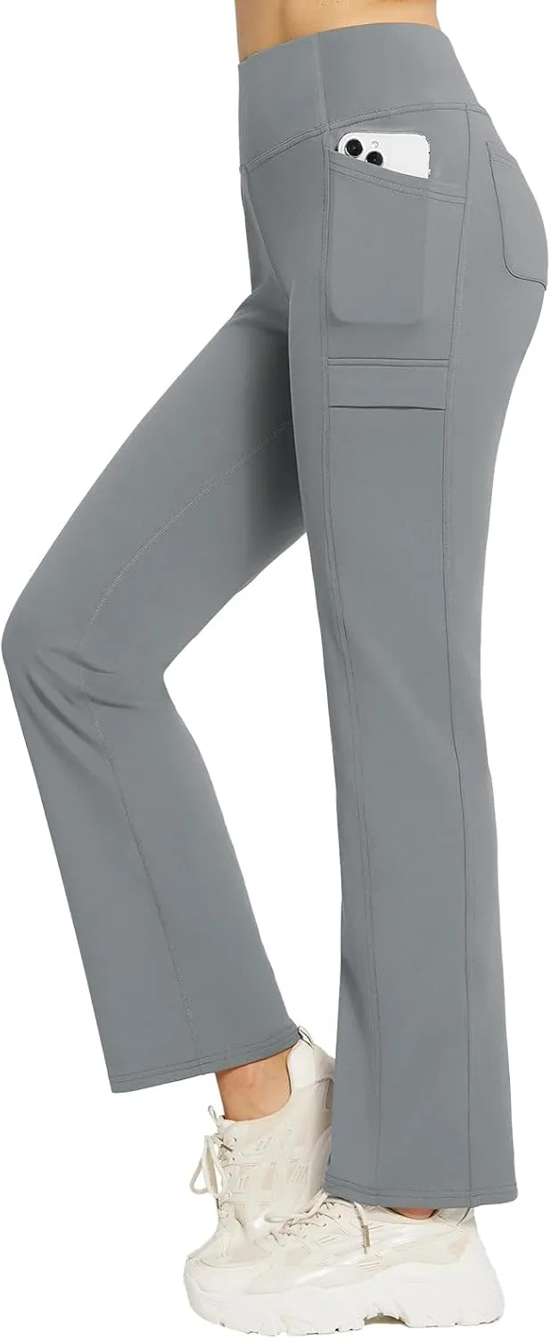 baleaf Women's Fleece Lined Pants Yoga Pants Warm Thermal Winter High Waisted Straight Leg Leggings with 6 Pockets