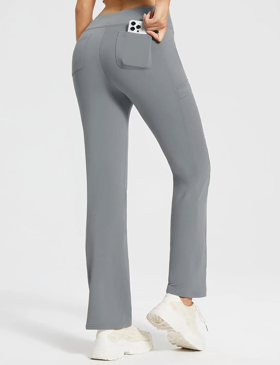 baleaf Women's Fleece Lined Pants Yoga Pants Warm Thermal Winter High Waisted Straight Leg Leggings with 6 Pockets