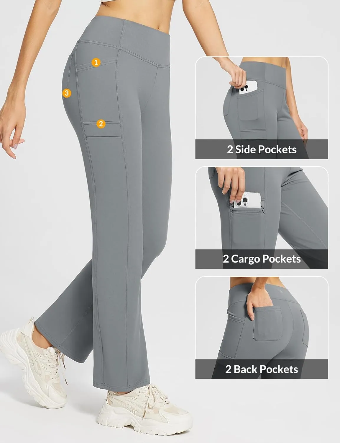 baleaf Women's Fleece Lined Pants Yoga Pants Warm Thermal Winter High Waisted Straight Leg Leggings with 6 Pockets